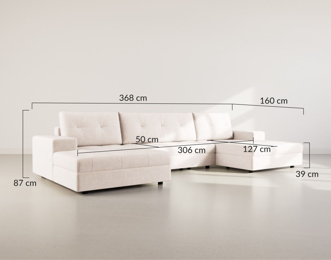 Canapé panoramique en U 7 places convertible avec coffre en velours texturé Bastian