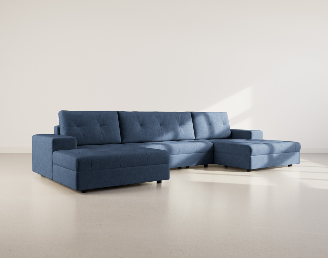 Canapé panoramique en U 7 places convertible avec coffre en velours texturé Bastian