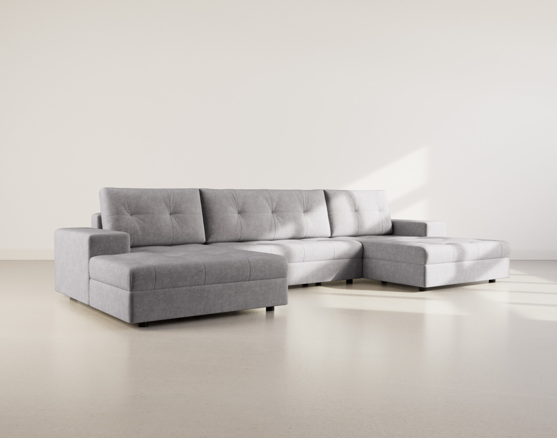 Canapé panoramique en U 7 places convertible avec coffre en velours texturé Bastian