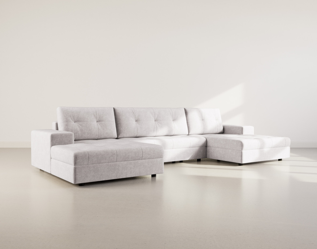 Canapé panoramique en U 7 places convertible avec coffre en velours texturé Bastian