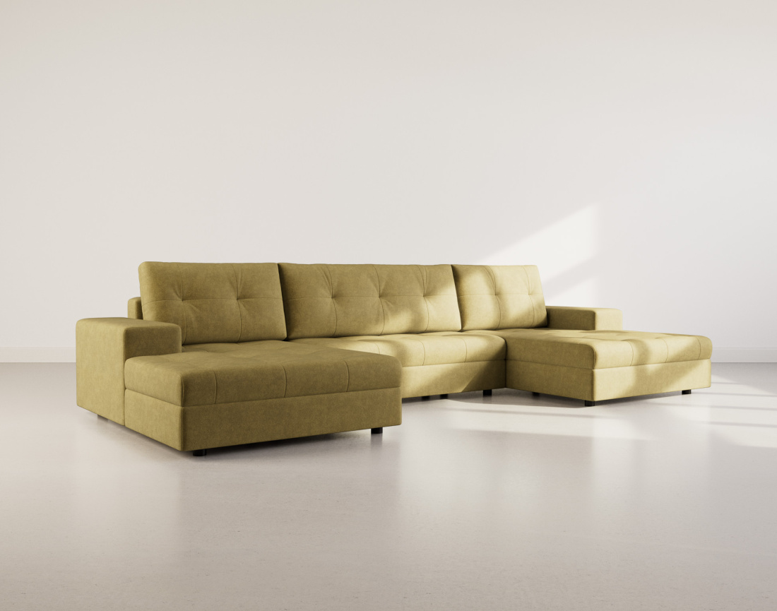 Canapé panoramique en U 7 places convertible avec coffre en velours texturé Bastian