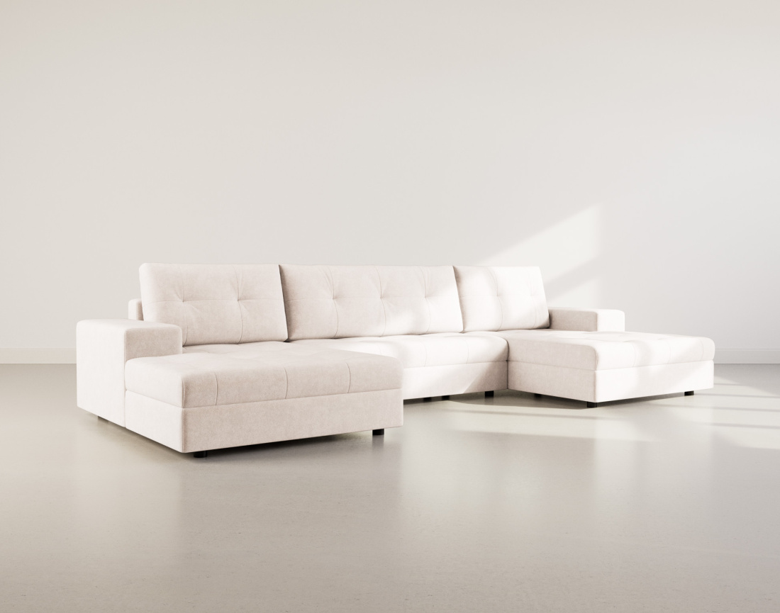 Canapé panoramique en U 7 places convertible avec coffre en velours texturé Bastian