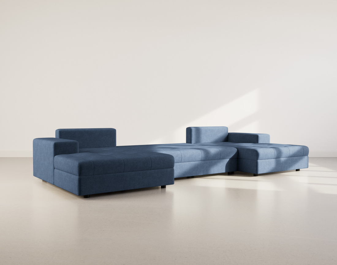 Canapé panoramique en U 7 places convertible avec coffre en velours texturé Bastian