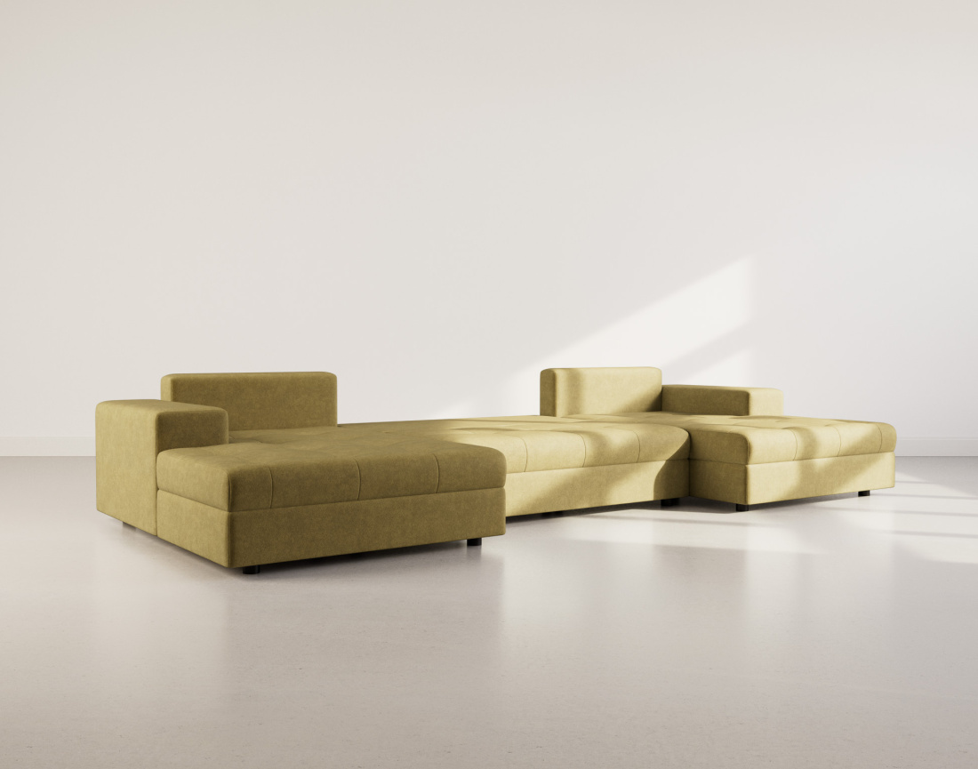 Canapé panoramique en U 7 places convertible avec coffre en velours texturé Bastian