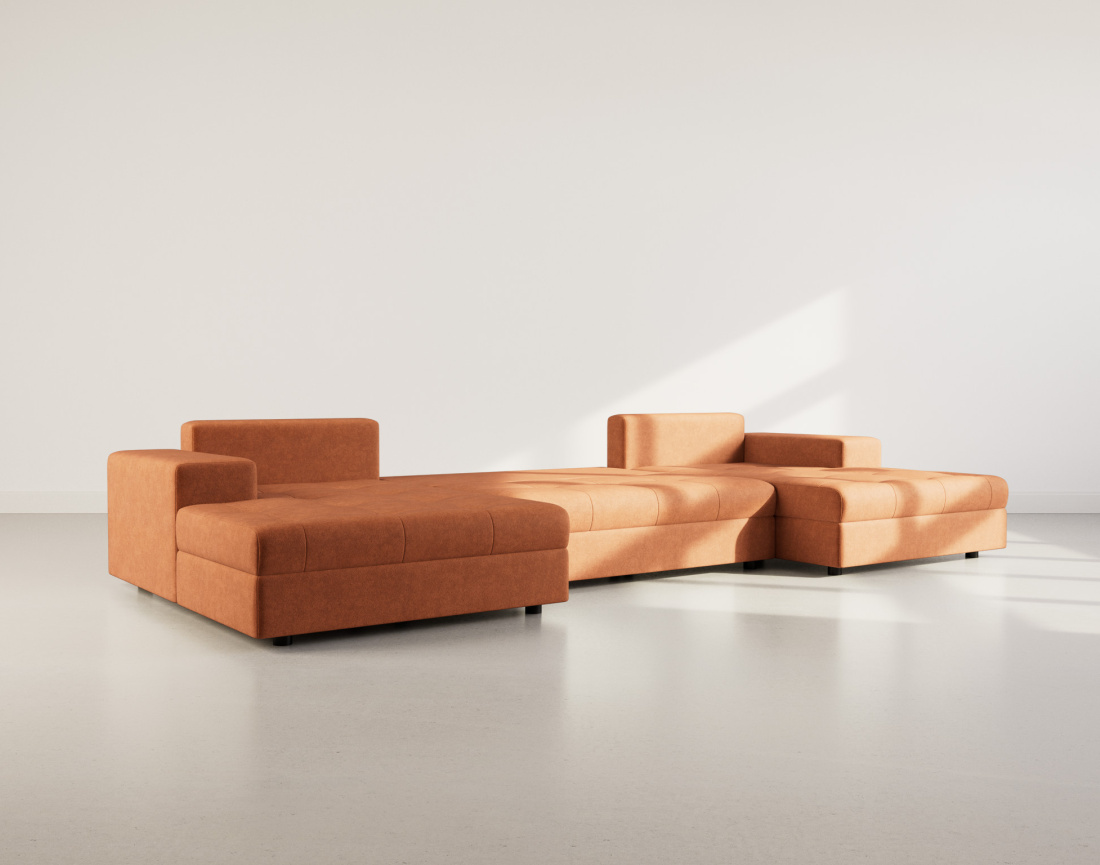 Canapé panoramique en U 7 places convertible avec coffre en velours texturé Bastian