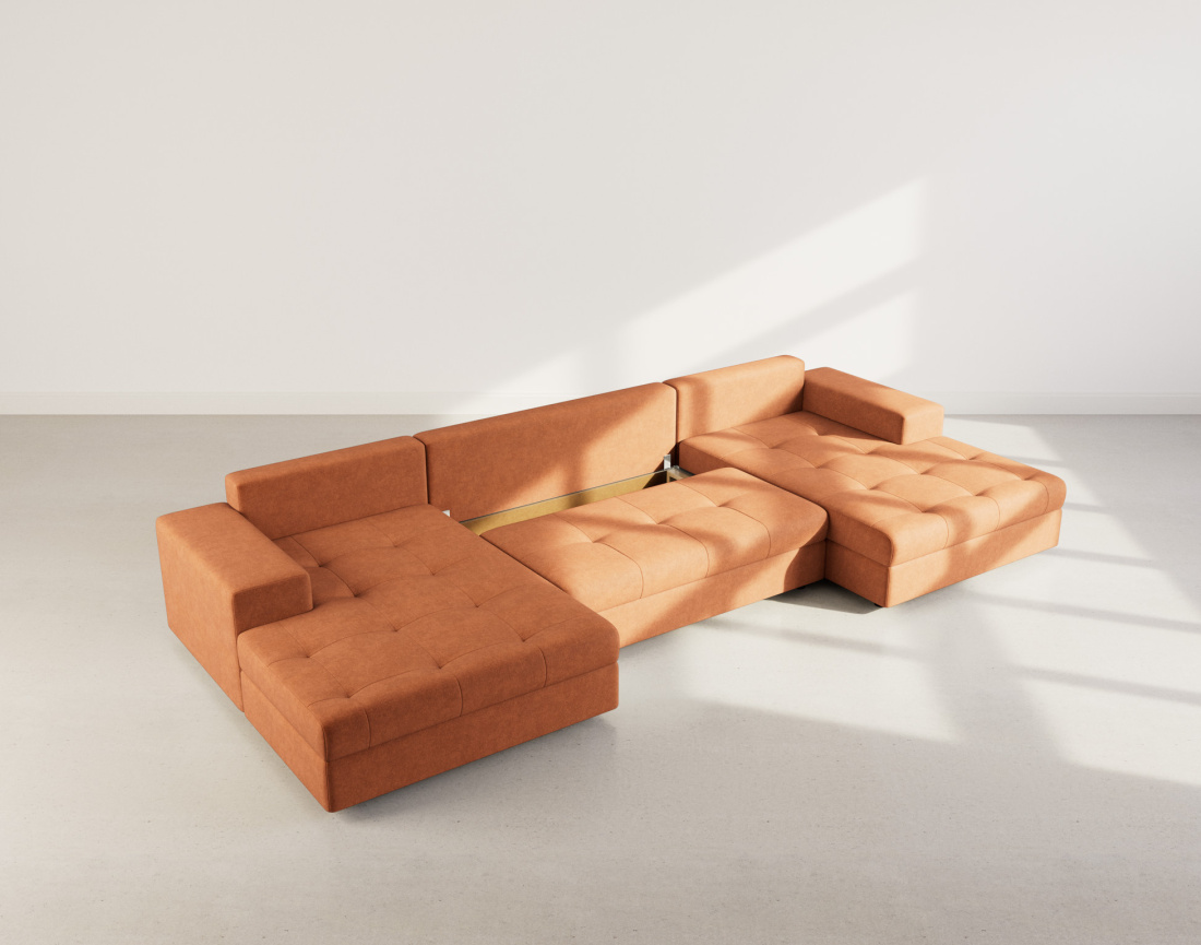 Canapé panoramique en U 7 places convertible avec coffre en velours texturé Bastian