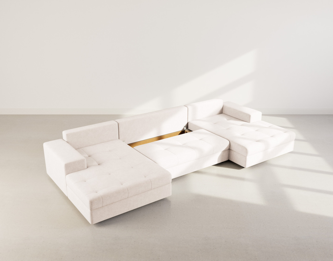 Canapé panoramique en U 7 places convertible avec coffre en velours texturé Bastian