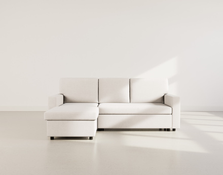 Canapé d’angle 4 places en tissu convertible avec coffre Meiya