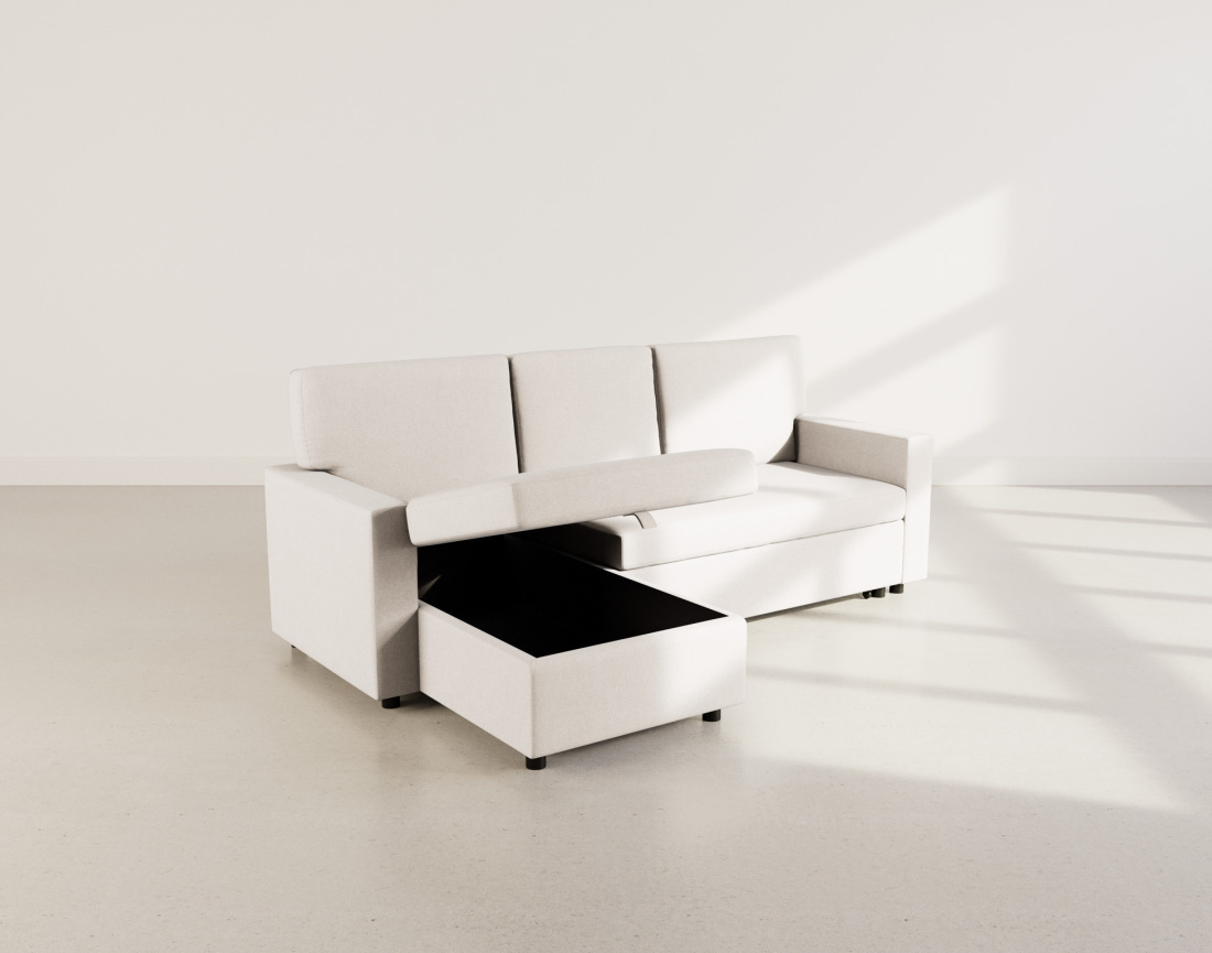 Canapé d’angle 4 places en tissu convertible avec coffre Meiya