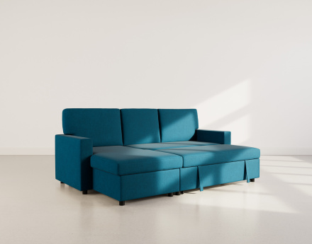 Canapé d’angle 4 places en tissu convertible avec coffre Meiya