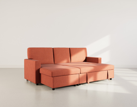 Canapé d’angle 4 places en tissu convertible avec coffre Meiya