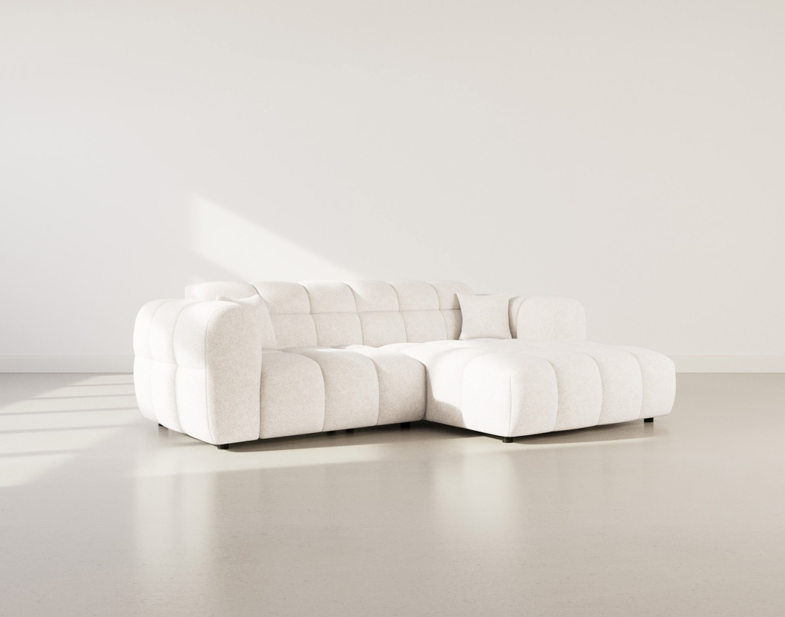 Canapé d'angle droit 4 places en tissu texturé Mini Ray