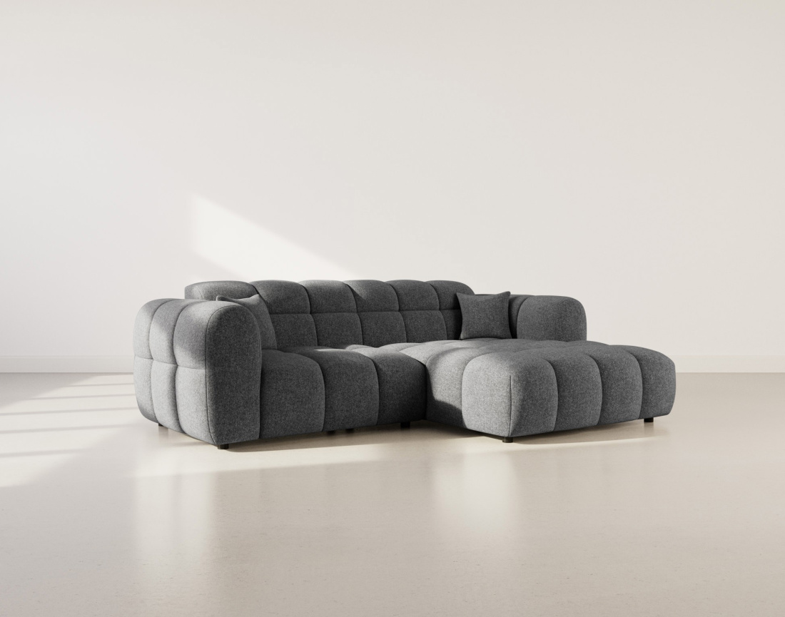 Canapé d'angle droit 4 places en tissu texturé Mini Ray