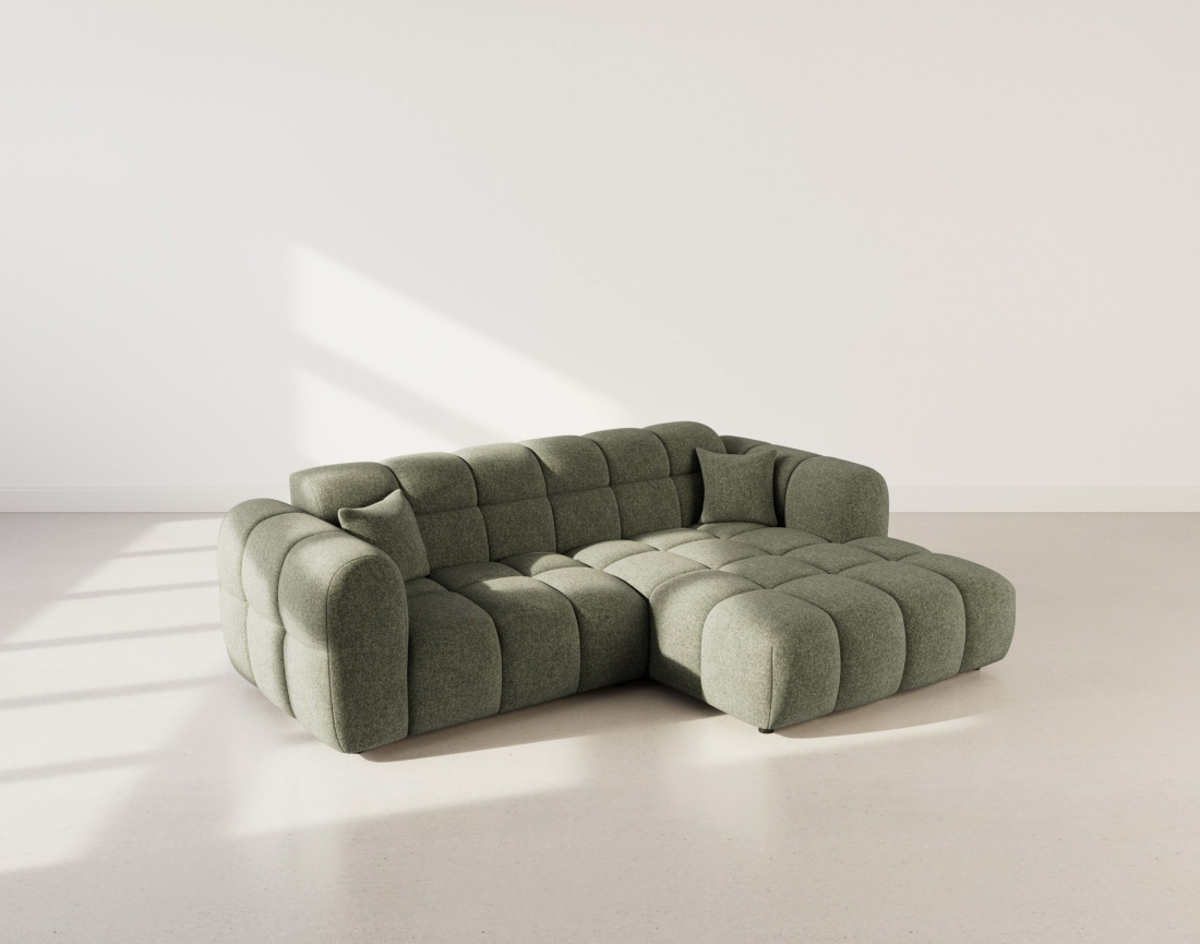 Canapé d'angle droit 4 places en tissu texturé Mini Ray