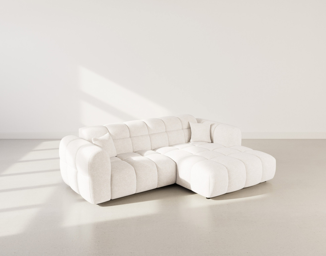 Canapé d'angle droit 4 places en tissu texturé Mini Ray