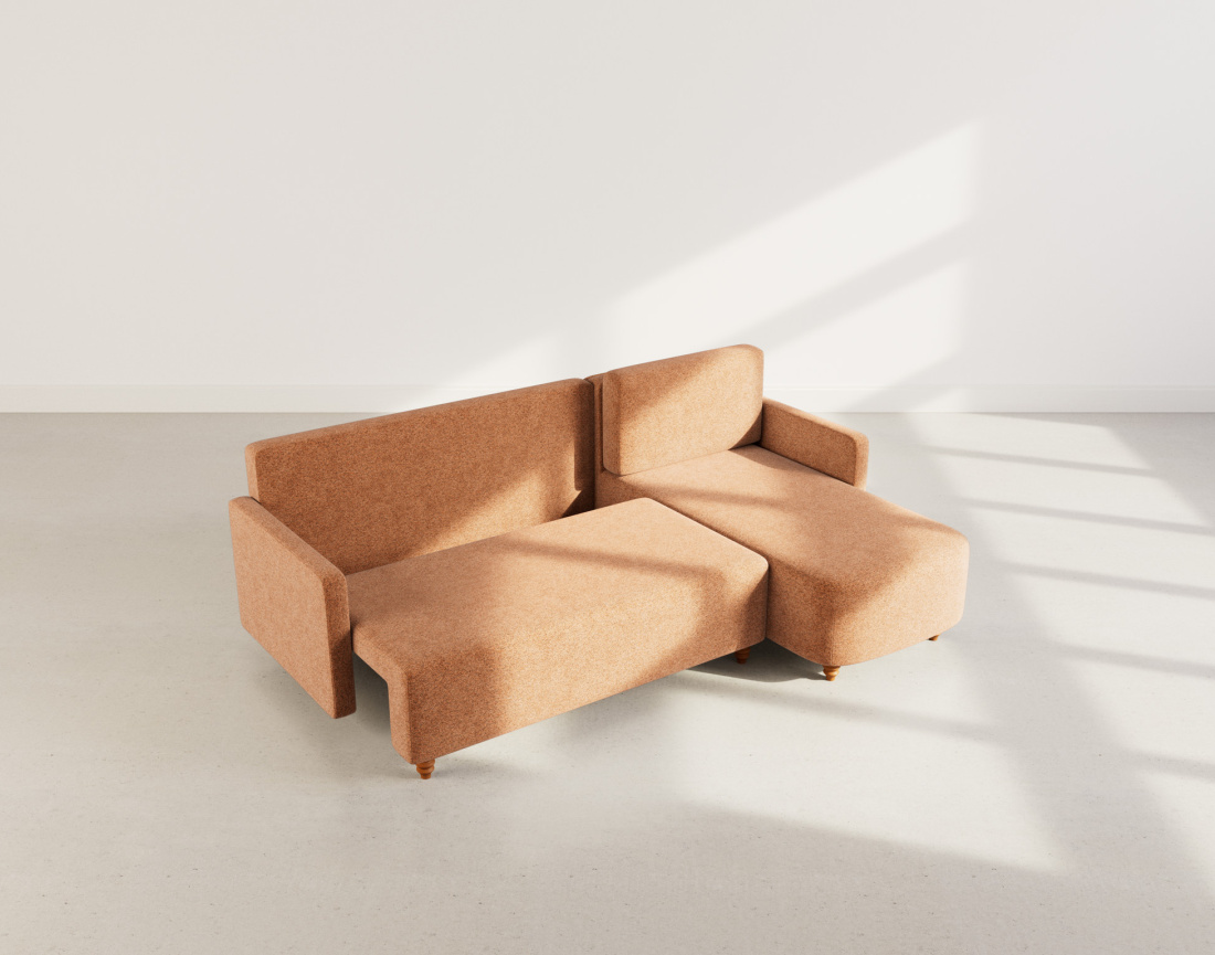 Canapé d'angle réversible 4 places convertible avec coffre en velours texturé Calypso