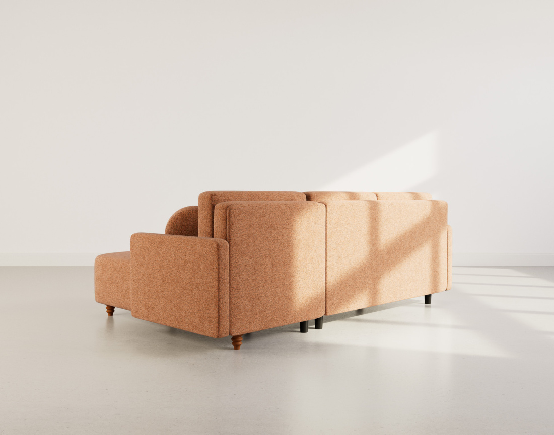 Canapé d'angle réversible 4 places convertible avec coffre en velours texturé Calypso