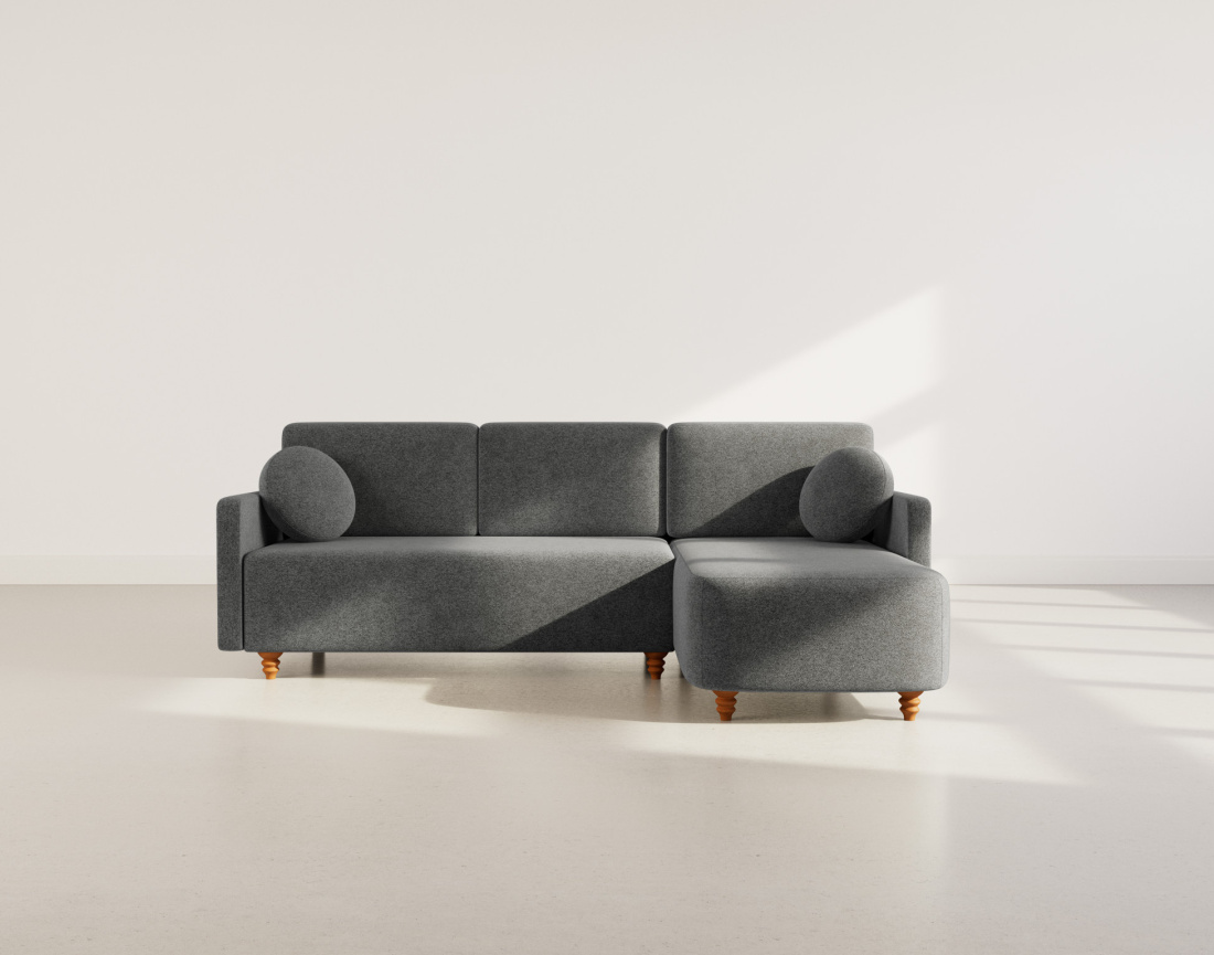 Canapé d'angle réversible 4 places convertible avec coffre en velours texturé Calypso