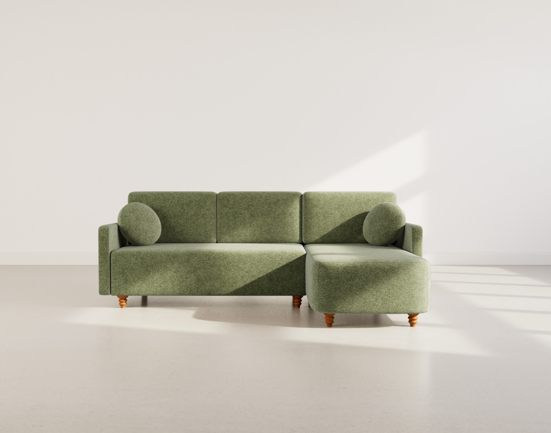 Canapé d'angle réversible 4 places convertible avec coffre en velours texturé Calypso