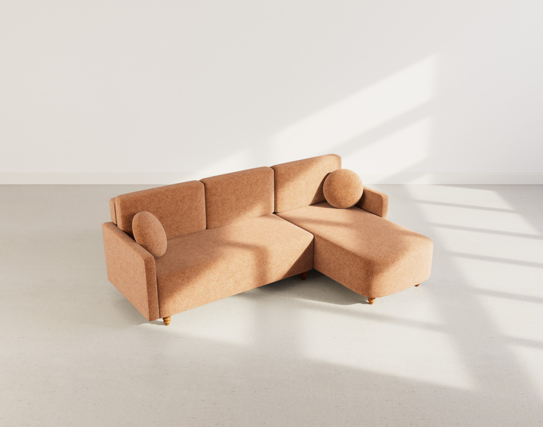 Canapé d'angle réversible 4 places convertible avec coffre en velours texturé Calypso