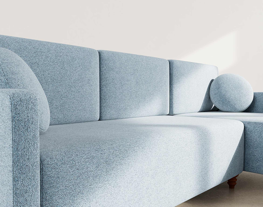 Canapé d'angle réversible 4 places convertible avec coffre en velours texturé Calypso