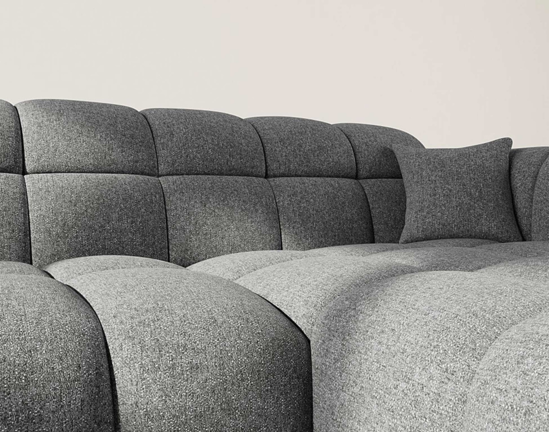 Canapé d'angle droit 4 places en tissu texturé Mini Ray