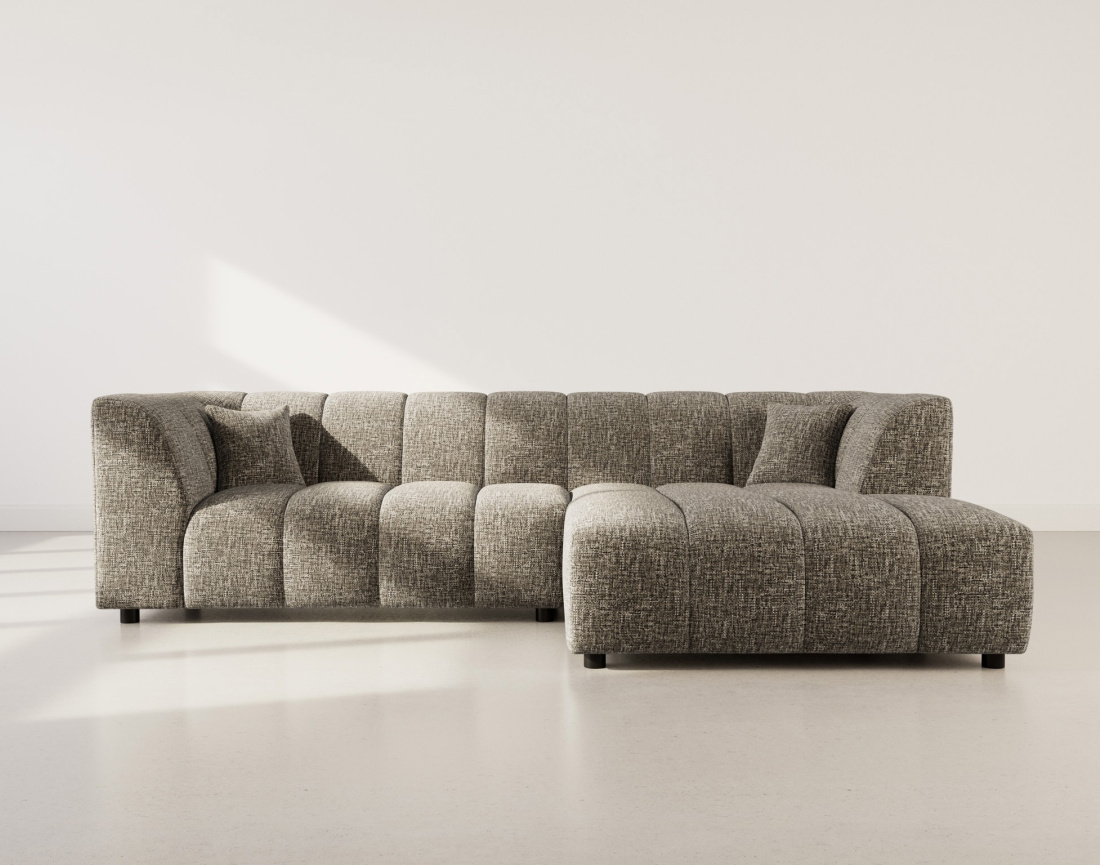 Canapé d'angle droit 4 places avec accoudoir en tissu texturé Curtis