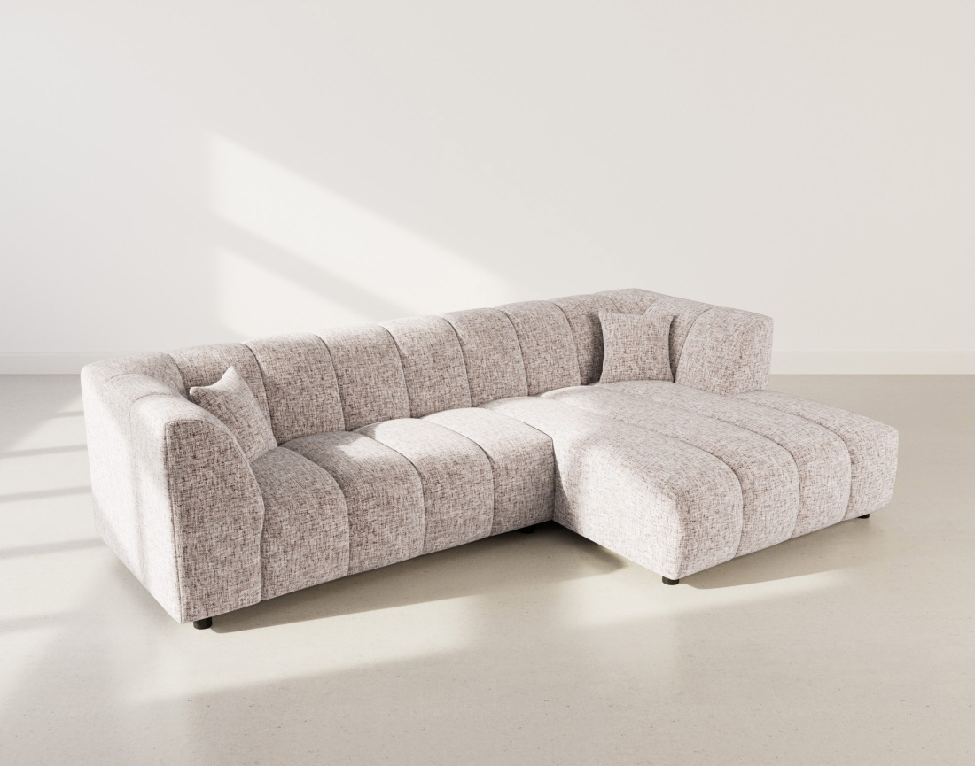 Canapé d'angle droit 4 places avec accoudoir en tissu texturé Curtis