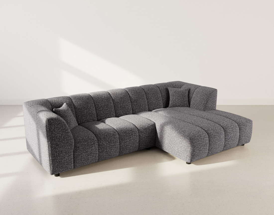 Canapé d'angle droit 4 places avec accoudoir en tissu texturé Curtis