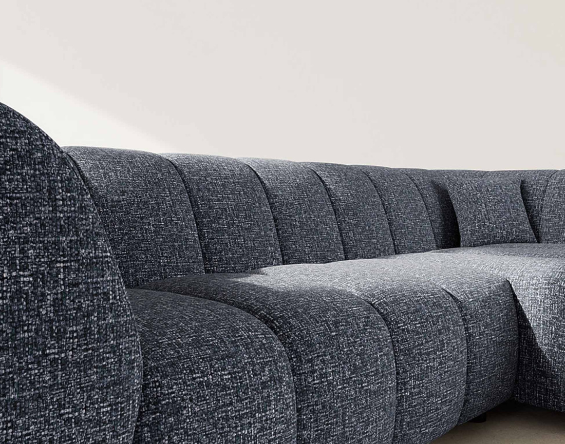 Canapé d'angle droit 4 places avec accoudoir en tissu texturé Curtis