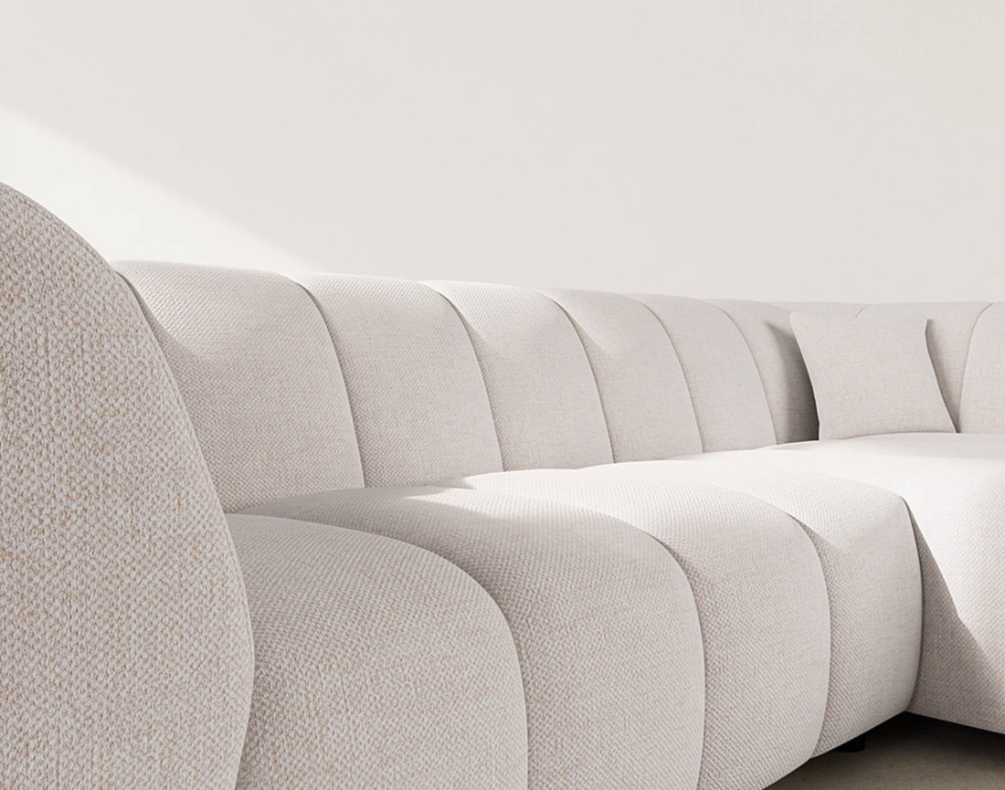 Canapé d'angle droit 4 places avec accoudoir en tissu texturé Curtis