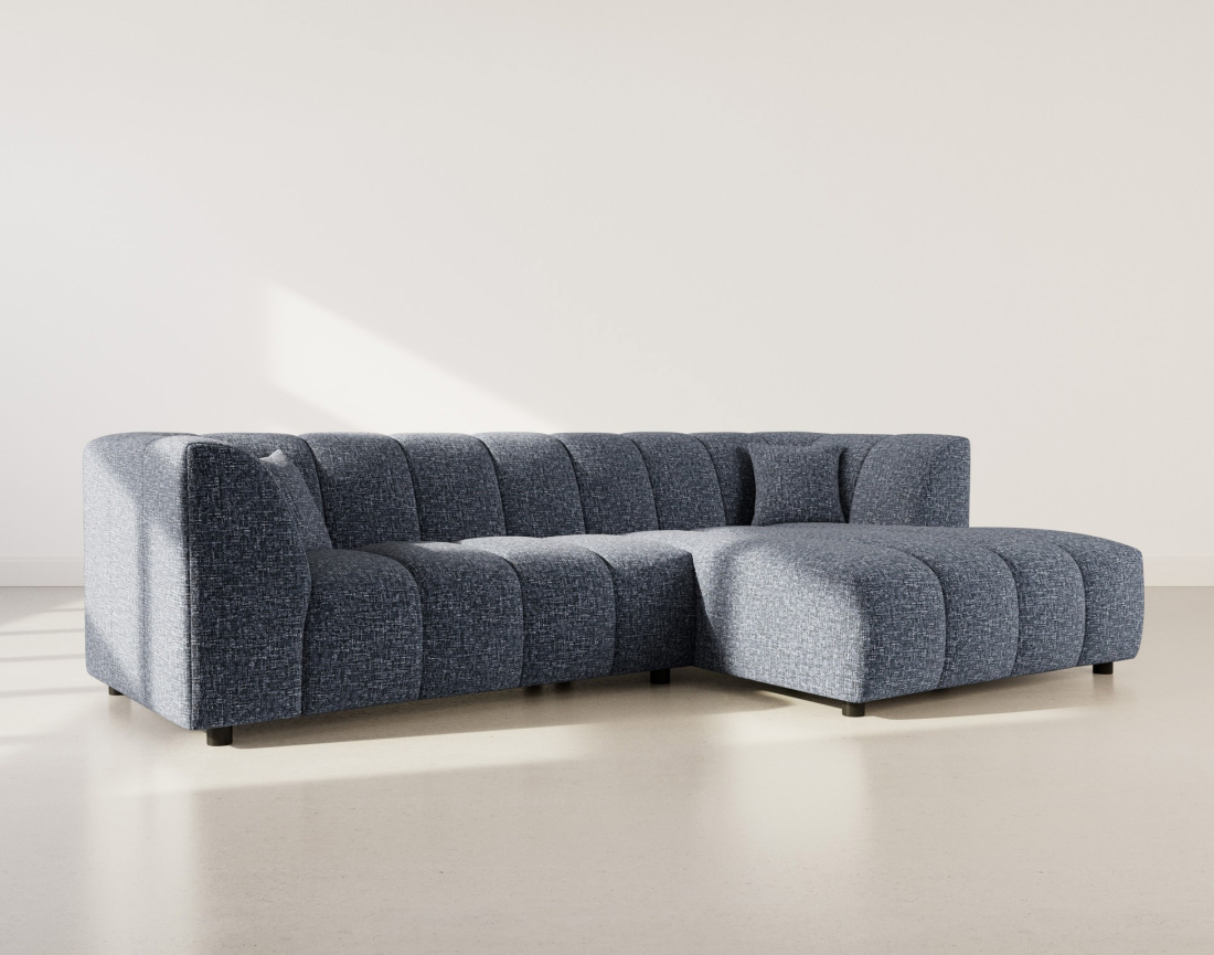 Canapé d'angle droit 4 places avec accoudoir en tissu texturé Curtis