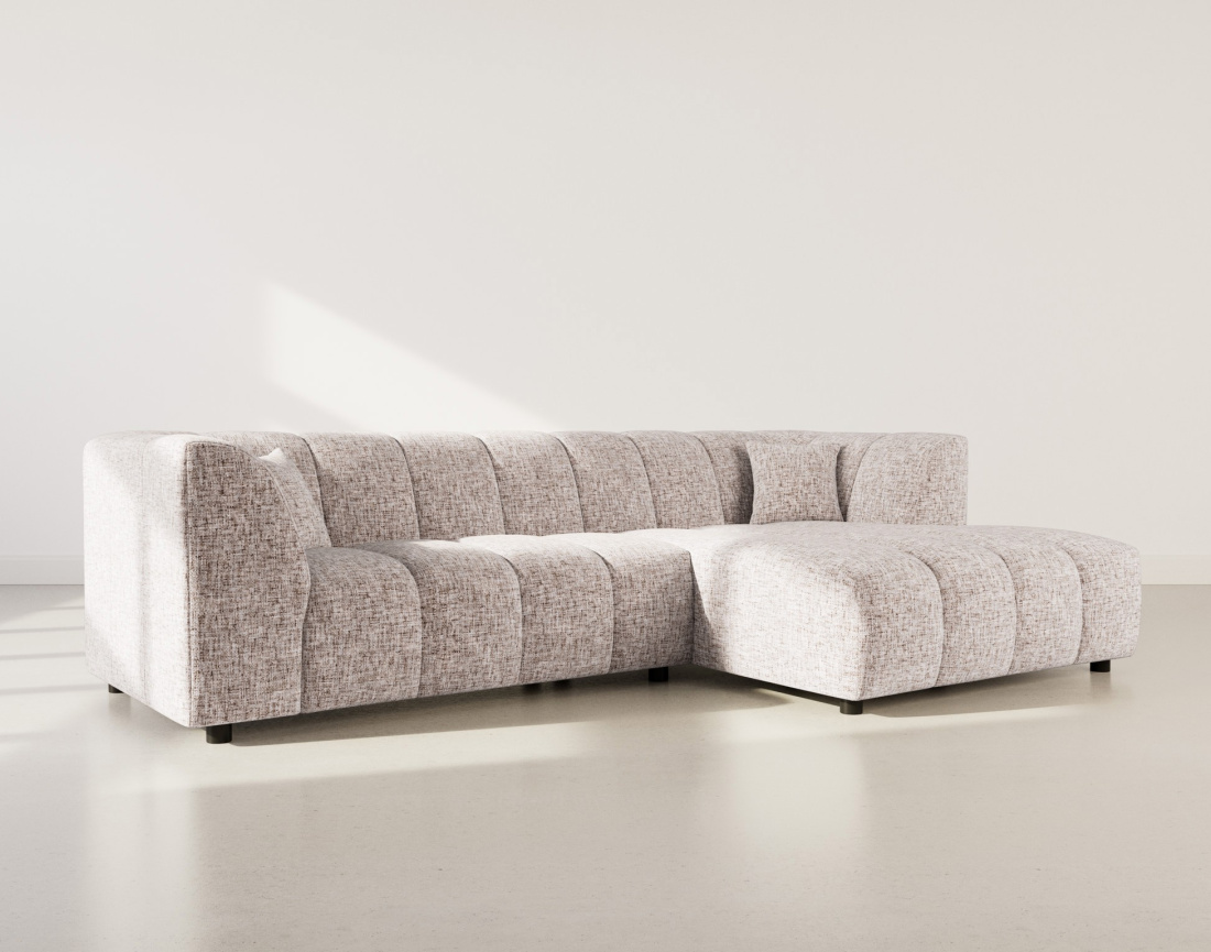 Canapé d'angle droit 4 places avec accoudoir en tissu texturé Curtis