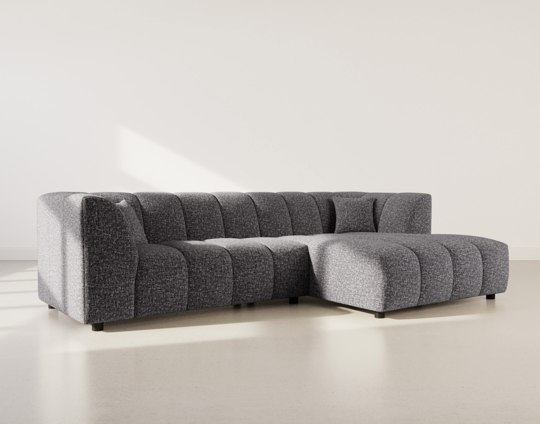 Canapé d'angle droit 4 places avec accoudoir en tissu texturé Curtis