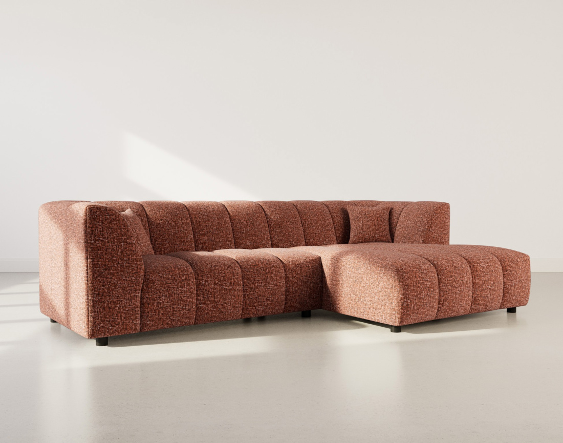 Canapé d'angle droit 4 places avec accoudoir en tissu texturé Curtis