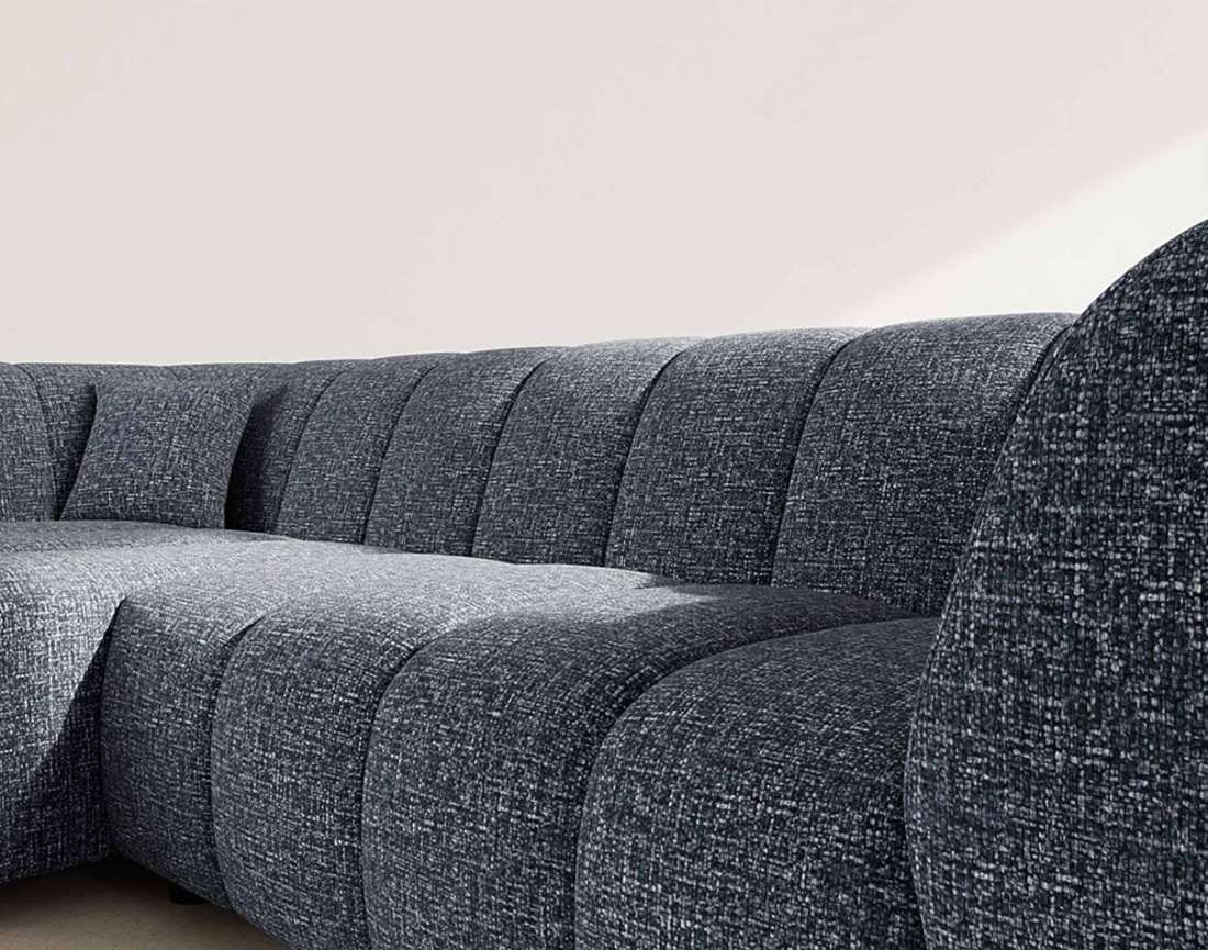 Canapé d'angle gauche 4 places avec accoudoir en tissu texturé Curtis