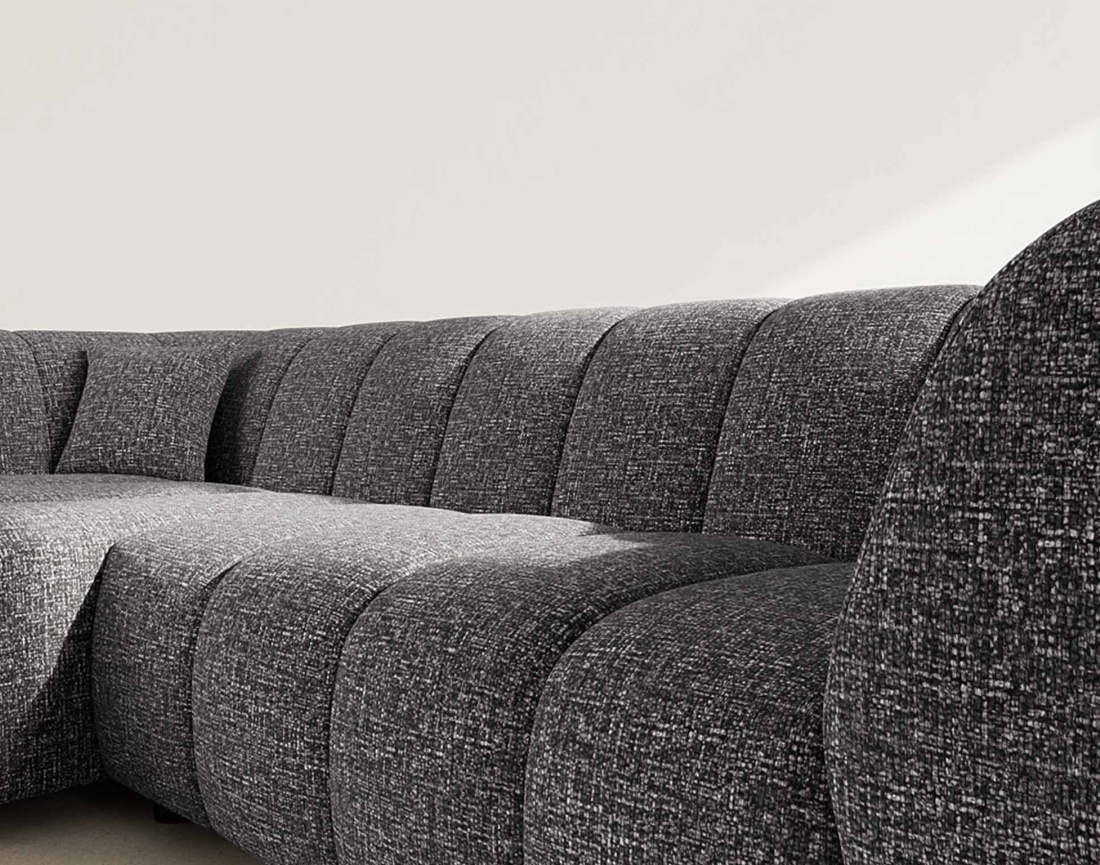 Canapé d'angle gauche 4 places avec accoudoir en tissu texturé Curtis