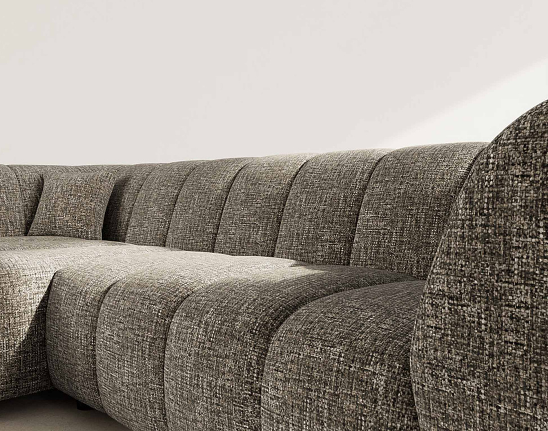 Canapé d'angle gauche 4 places avec accoudoir en tissu texturé Curtis