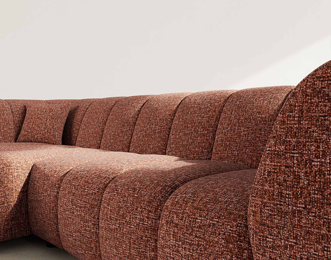 Canapé d'angle gauche 4 places avec accoudoir en tissu texturé Curtis