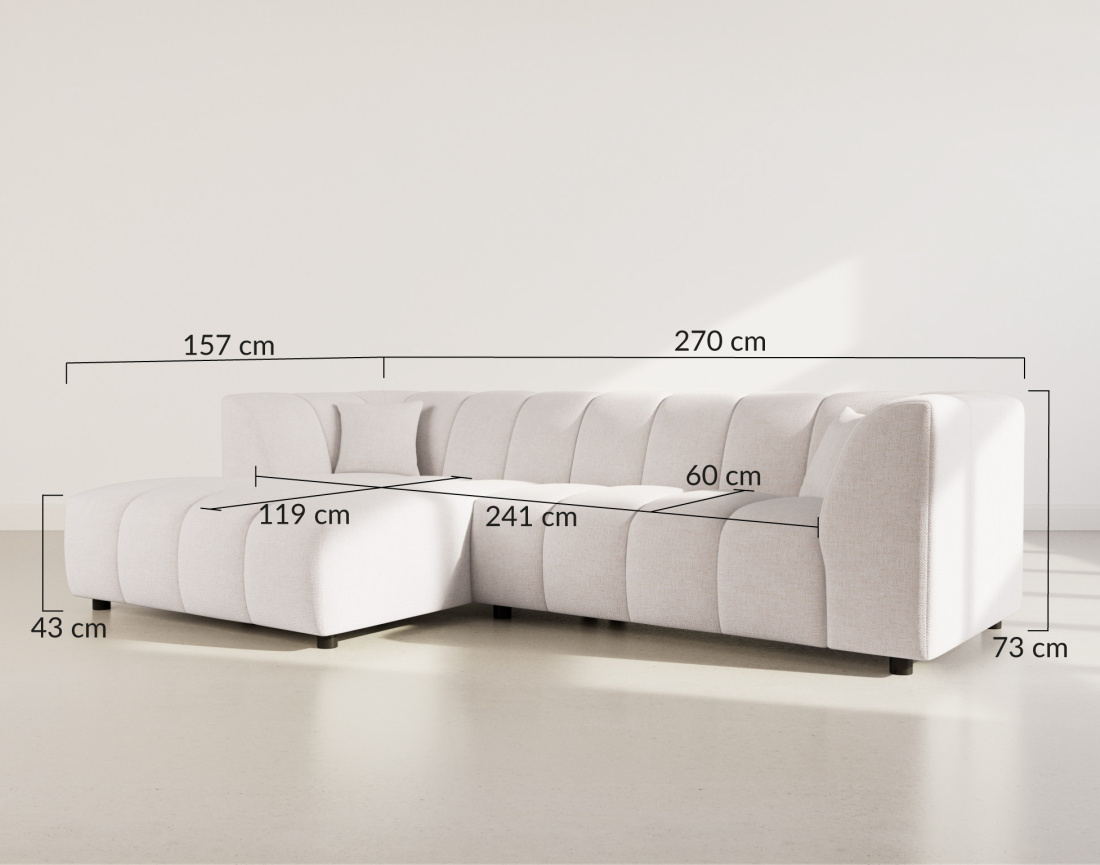 Canapé d'angle gauche 4 places avec accoudoir en tissu texturé Curtis