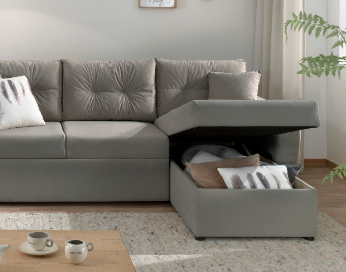 Canapé convertible Astoria 4 places avec coffre - angle réversible