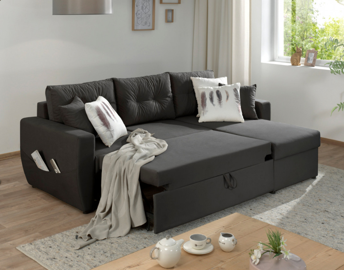 Canapé convertible Astoria 4 places avec coffre - angle réversible