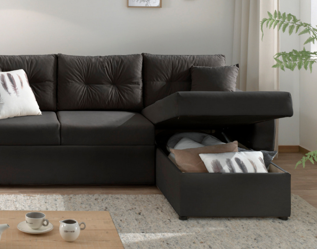 Canapé convertible Astoria 4 places avec coffre - angle réversible