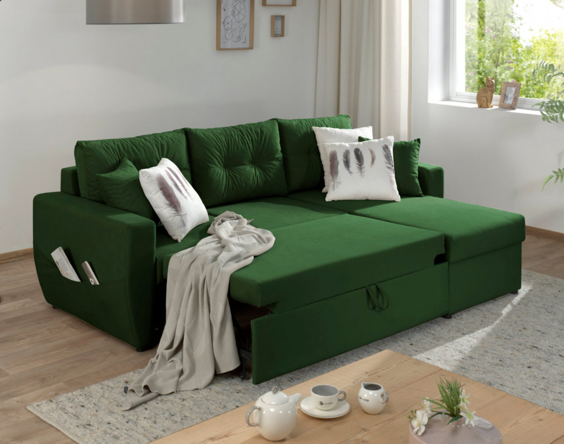 Canapé convertible Astoria 4 places avec coffre - angle réversible