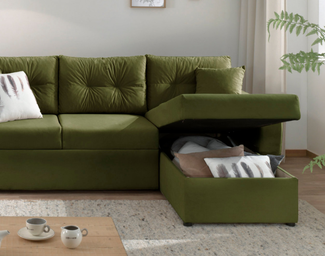 Canapé convertible Astoria 4 places avec coffre - angle réversible