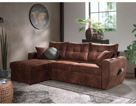 Canapé d'angle convertible Astoria avec coffre - style industriel