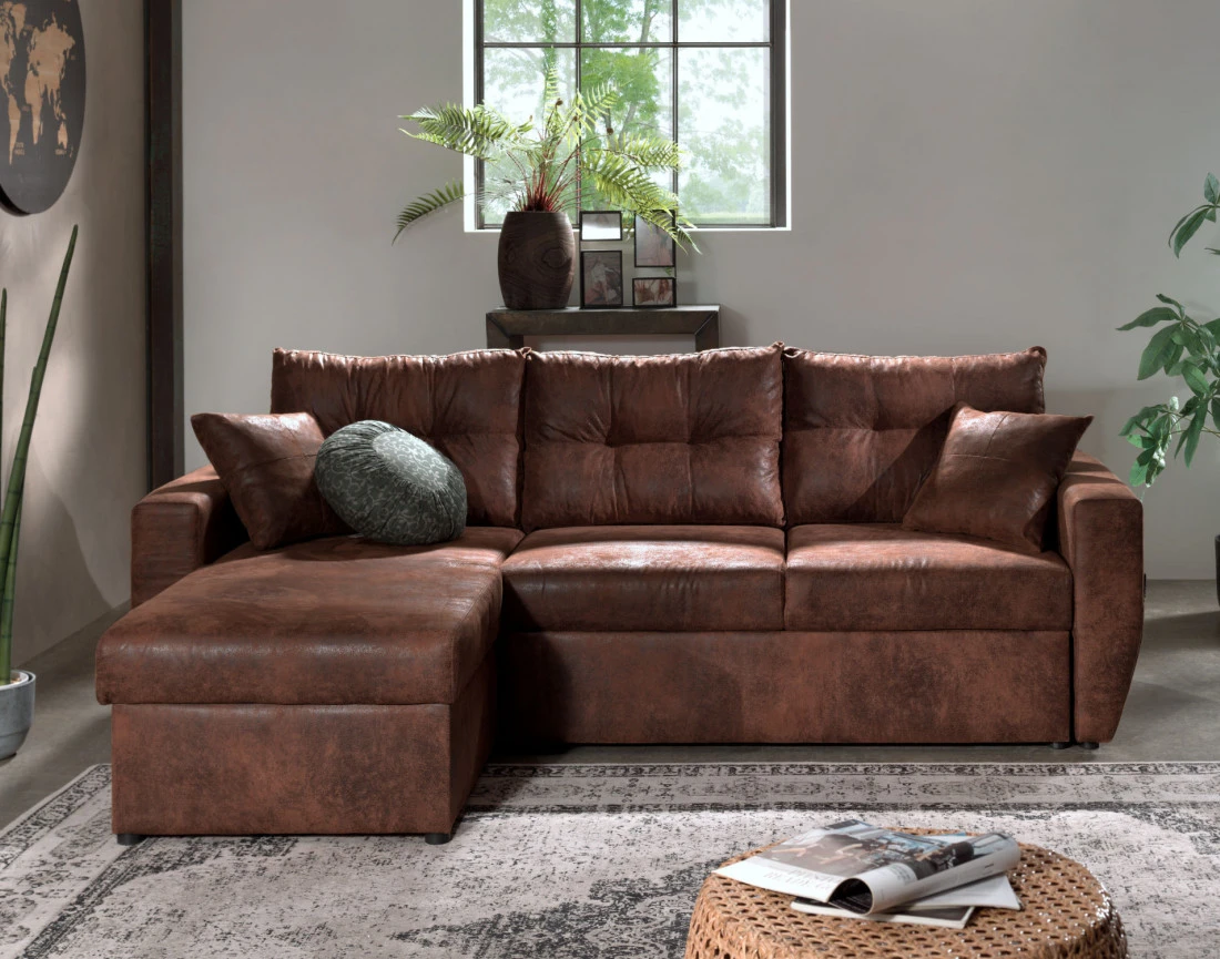 Canapé d'angle convertible Astoria avec coffre - style industriel