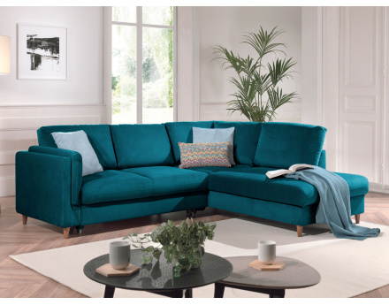 Canapé d'angle droit convertible 5 places en velours Brooke