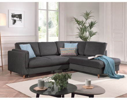 Canapé d'angle droit convertible 5 places en velours Brooke