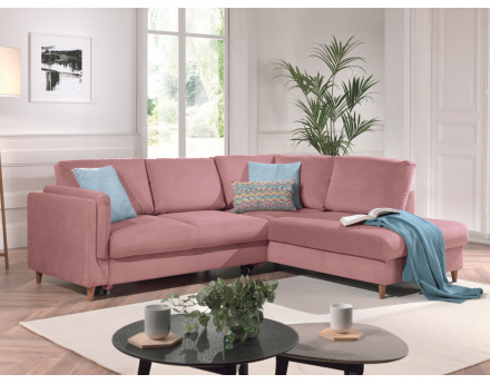 Canapé d'angle droit convertible 5 places en velours Brooke